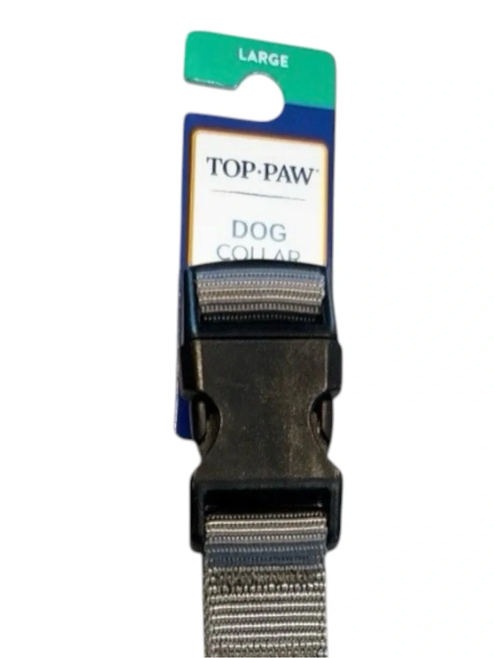 New Top Paw Large Gray Adjustable Nylon Dog Collar— Lock Buckle D-Ring For Leash